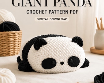Wzór na szydełkową pandę w formacie PDF, pluszowa panda amigurumi, słodka zabawka-miś szydełkowa, duża panda z szenili, cyfrowa wersja pliku PDF do pobrania