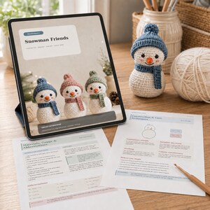 Crochet Snowman Friends PDF Pattern, Amigurumi Winter Trio with Hats and Scarves, Cute Snowman Crochet Easy Pattern PDF