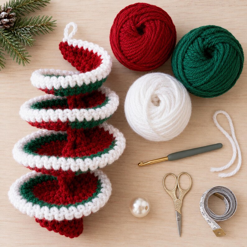 Christmas Crochet Spiral Wind Spinner Pattern PDF, Red Green Holiday Hanging Decoration, Festive Crochet Ornament, Xmas Crochet Pattern PDF