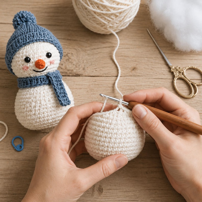 Crochet Snowman Friends PDF Pattern, Amigurumi Winter Trio with Hats and Scarves, Cute Snowman Crochet Easy Pattern PDF