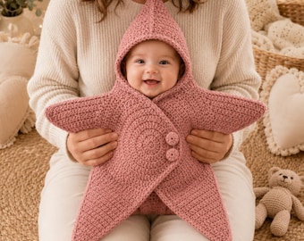 Wzór szydełkowy na Baby Star Bunting w formacie PDF | Otulacz dla noworodka, 0–6 miesięcy | Wzór na kokon w kształcie gwiazdy | Szydełkowy otulacz w kształcie gwiazdy | Kombinezon Baby Star