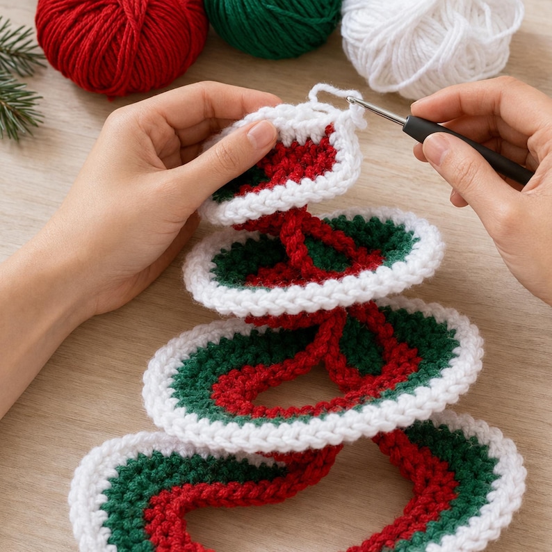 Christmas Crochet Spiral Wind Spinner Pattern PDF, Red Green Holiday Hanging Decoration, Festive Crochet Ornament, Xmas Crochet Pattern PDF