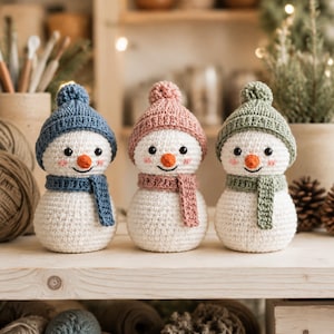 Crochet Snowman Friends PDF Pattern, Amigurumi Winter Trio with Hats and Scarves, Cute Snowman Crochet Easy Pattern PDF
