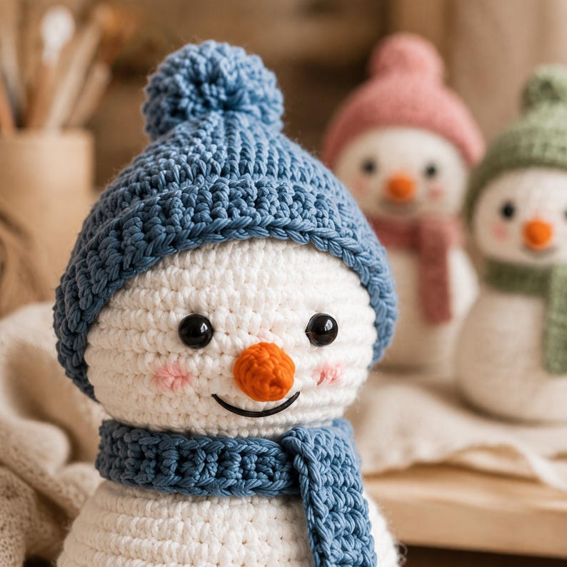 Crochet Snowman Friends PDF Pattern, Amigurumi Winter Trio with Hats and Scarves, Cute Snowman Crochet Easy Pattern PDF