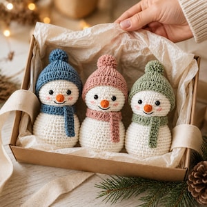 Crochet Snowman Friends PDF Pattern, Amigurumi Winter Trio with Hats and Scarves, Cute Snowman Crochet Easy Pattern PDF