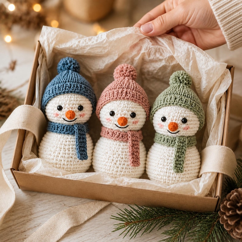 Crochet Snowman Friends PDF Pattern, Amigurumi Winter Trio with Hats and Scarves, Cute Snowman Crochet Easy Pattern PDF