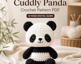 Wzór na szydełkową pandę Amigurumi w formacie PDF, wzór na misia Pandę, e-book z poradnikiem o szydełkowaniu zwierząt, pluszowy miś, cyfrowa wersja do pobrania dla początkujących