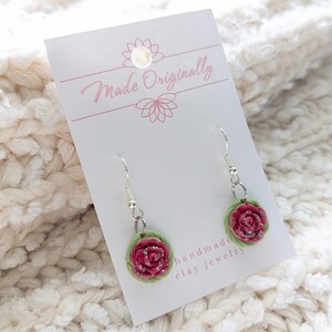 Polymer Clay Earrings, Small Pink Roses with Glitter Flower Dangles for Spring, Unique Handmade Statement Pieces, Lightweight Dainty Jewelry