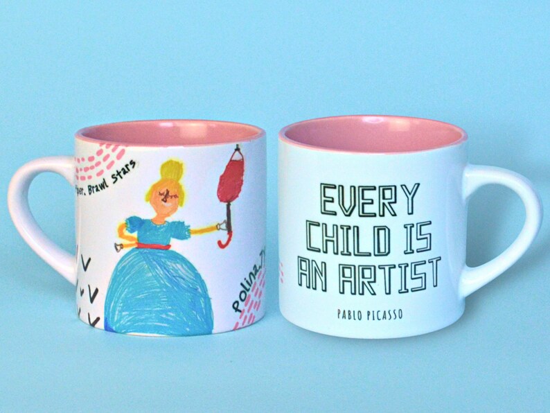 6oz. Child's drawing on mug and his photo on backside 6oz. Child's drawing on mug and his photo on backside