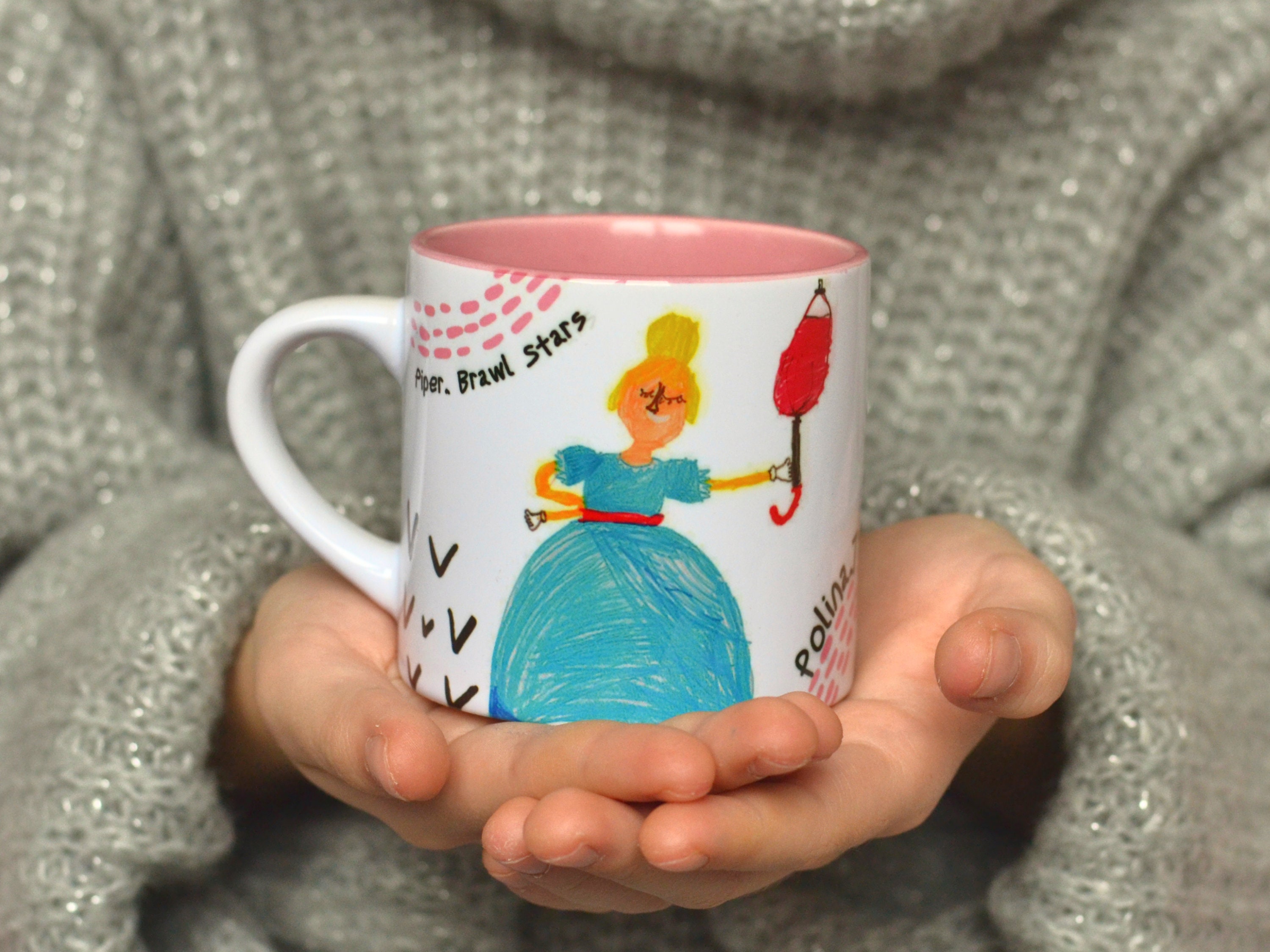 6oz. Child's drawing on mug and his photo on backside 6oz. Child's drawing on mug and his photo on backside