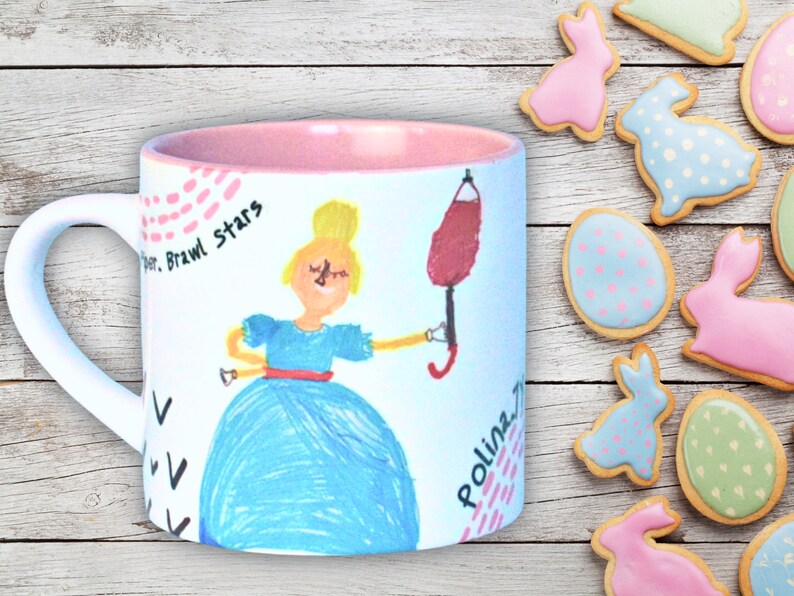 6oz. Child's drawing on mug and his photo on backside 6oz. Child's drawing on mug and his photo on backside
