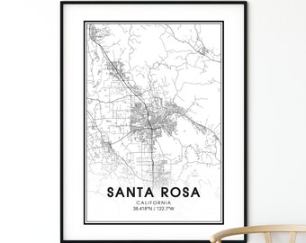 20x30 Santa Rosa California 1876 Historic Panoramic Town Map