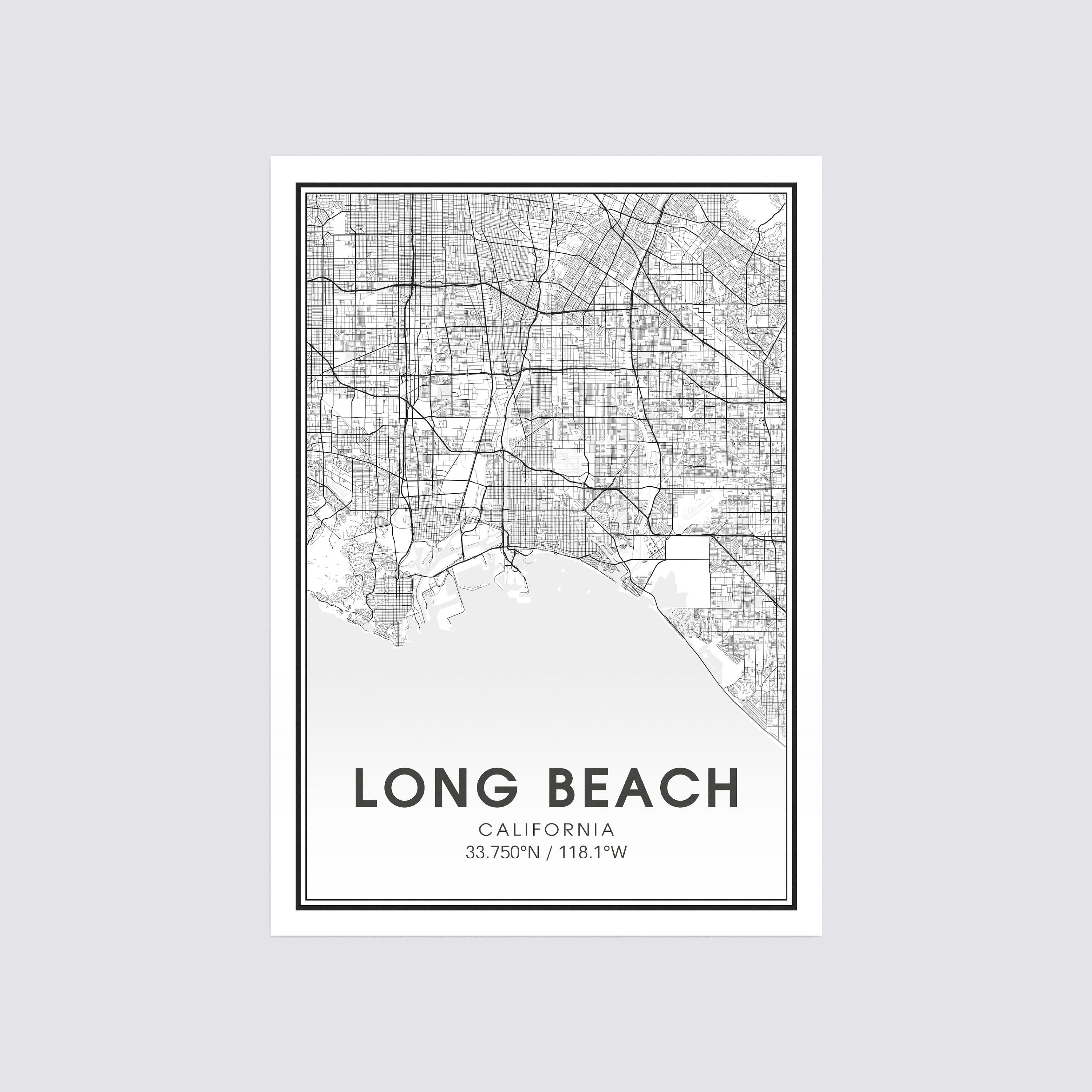 Long Beach California City Map Print City Map Wall Art Long | Etsy
