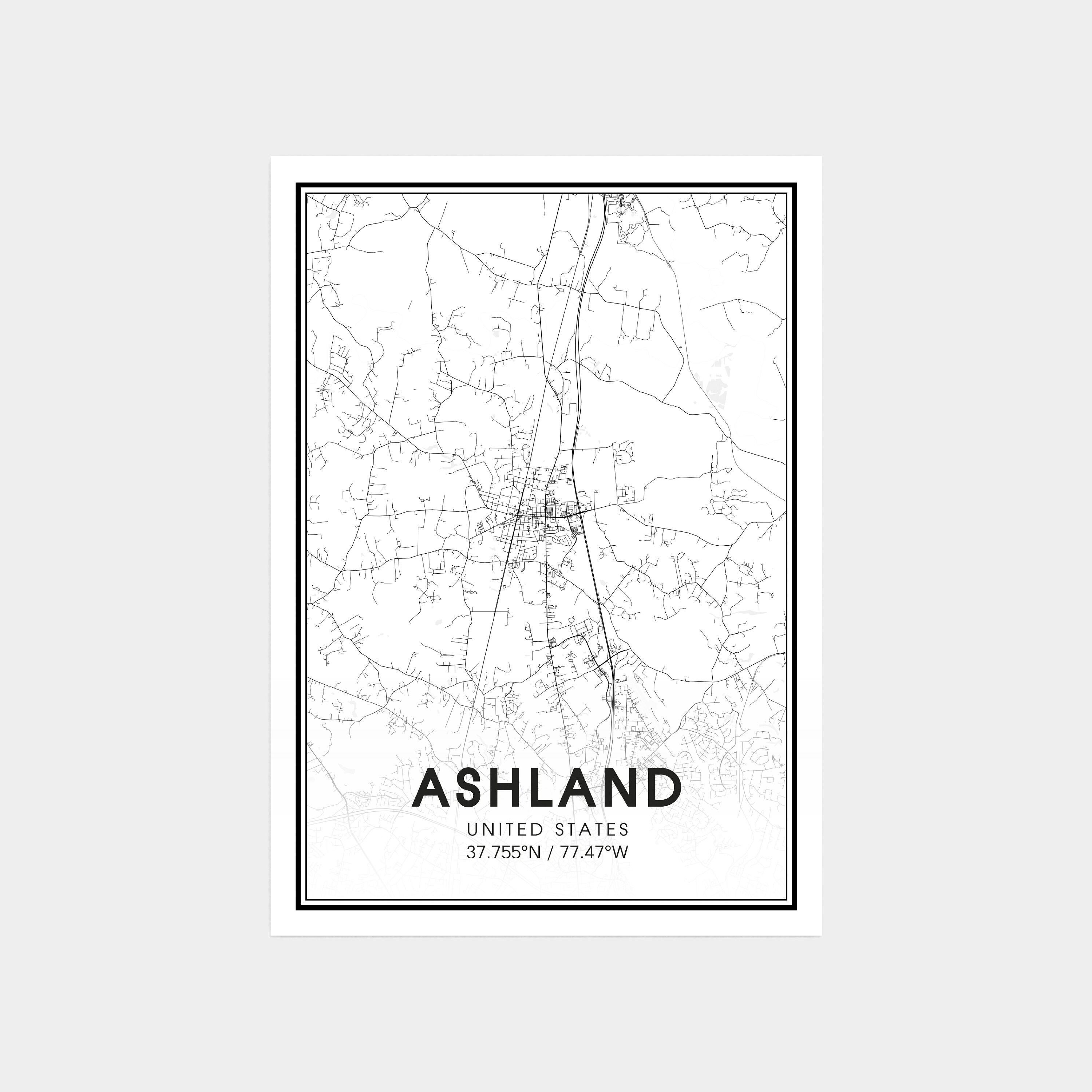 Ashland Map Print City Map Wall Art Ashland Virginia Map Etsy