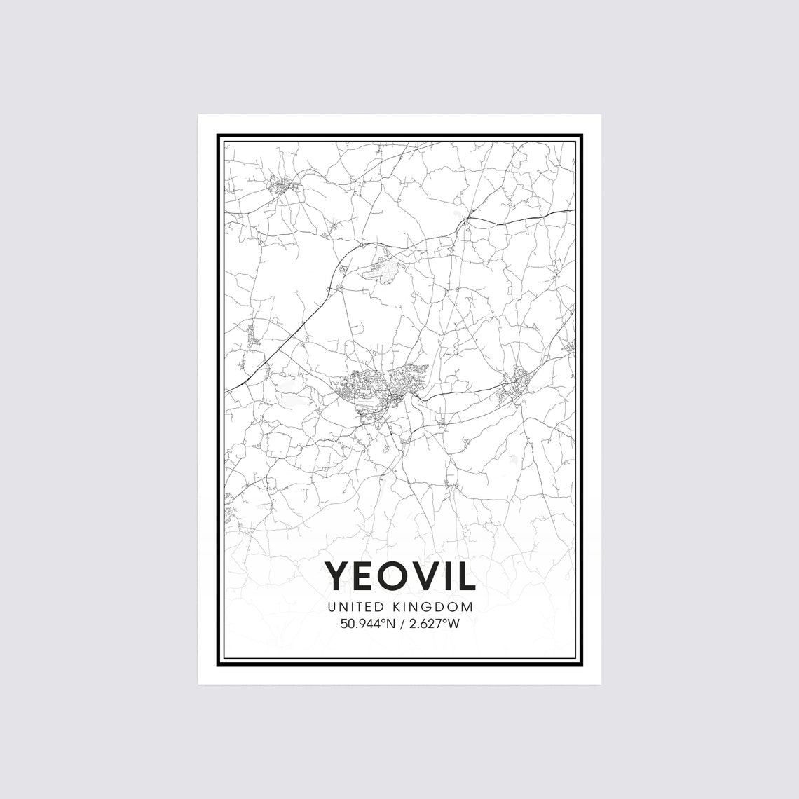 Yeovil City Map Print City Map Wall Art Yeovil England Map | Etsy