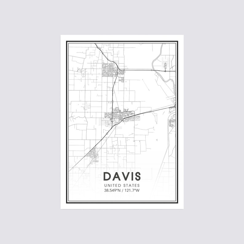 Davis California City Map Print City Map Wall Art Davis Etsy