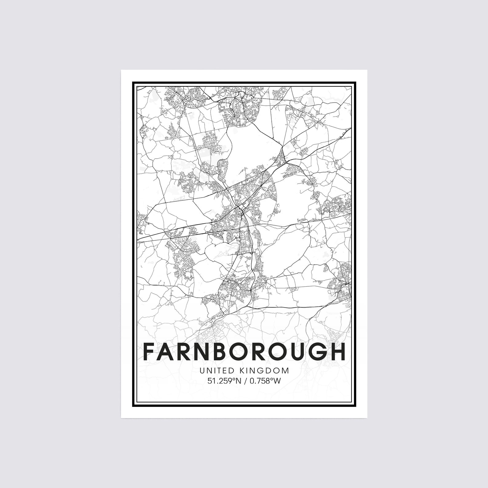 Farnborough City Map Print City Map Wall Art Farnborough Etsy