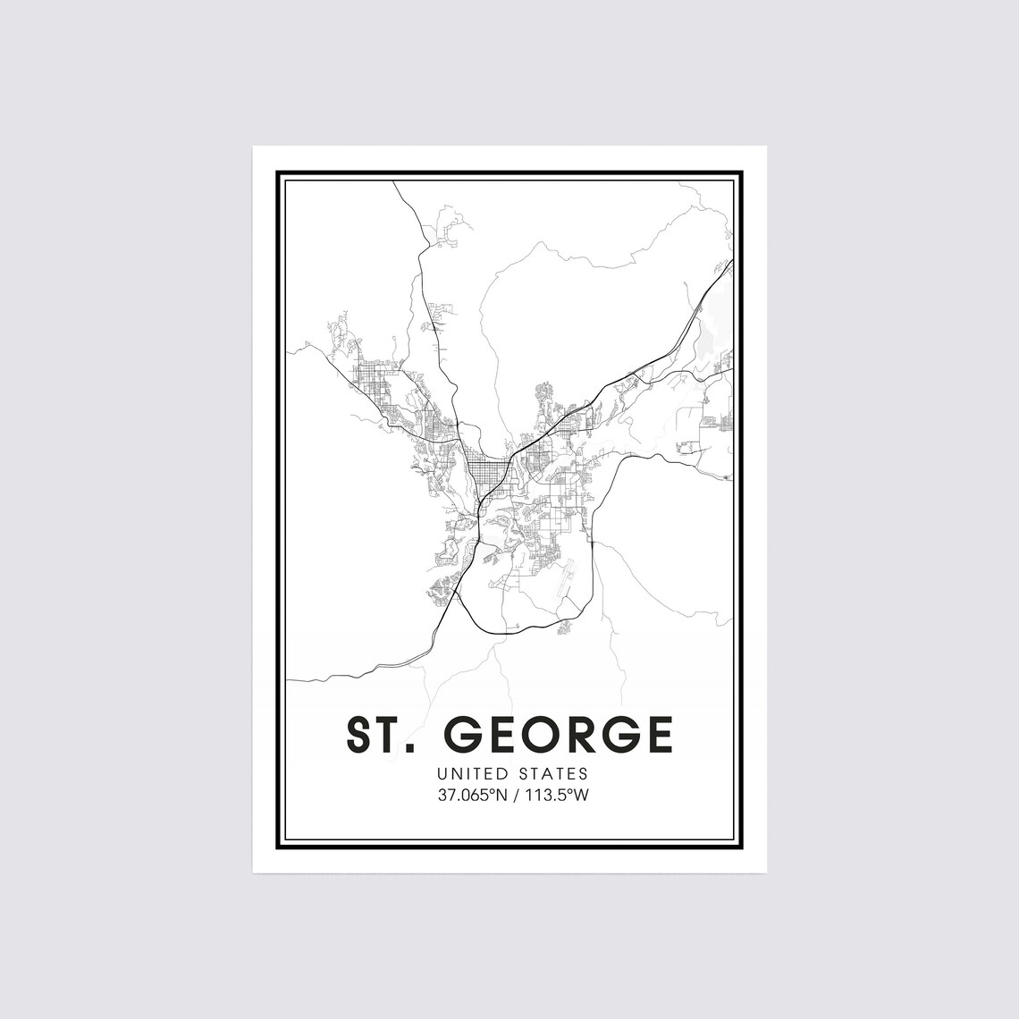 St George Map Print City Map Wall Art St George Utah Map | Etsy
