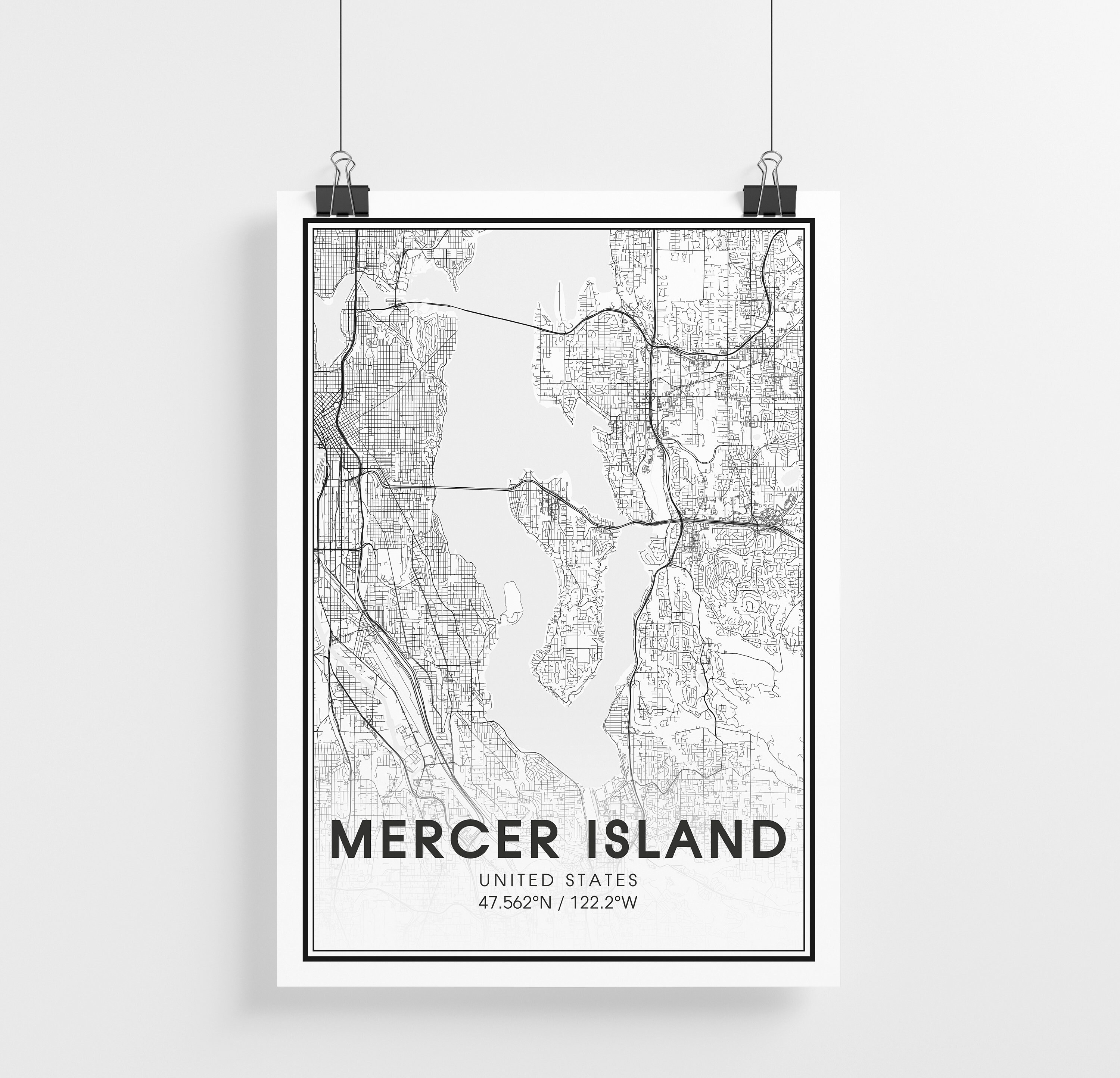 Mercer Island Map Print City Map Wall Art Mercer Island Etsy
