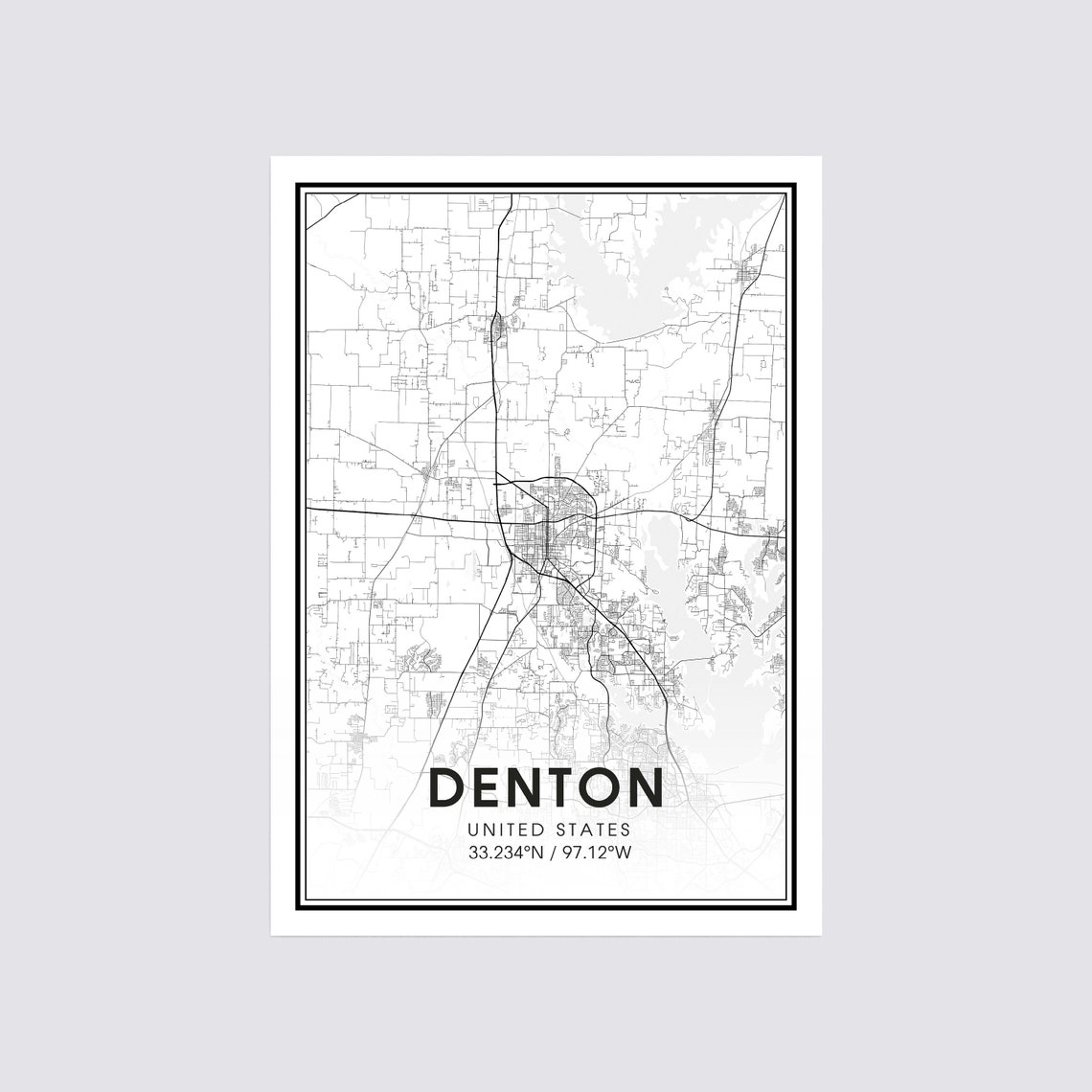 Denton Map Print City Map Wall Art Denton Texas Map Travel | Etsy