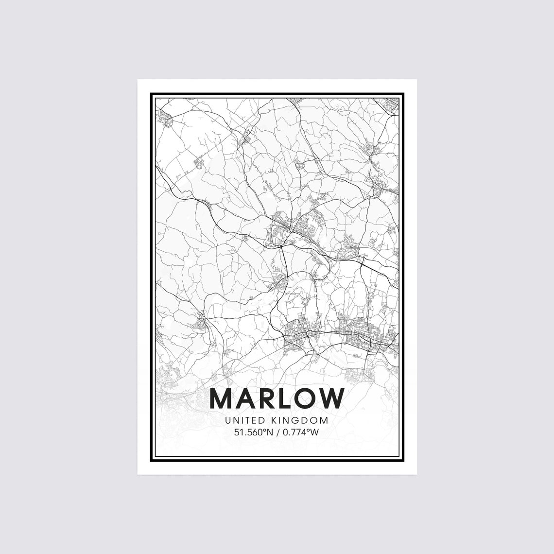 Marlow Map Print City Map Wall Art Marlow England Map Etsy