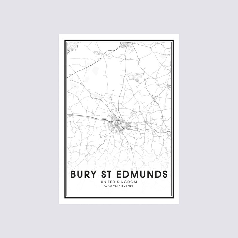 Bury St Edmunds City Map Print City Map Wall Art Bury St | Etsy