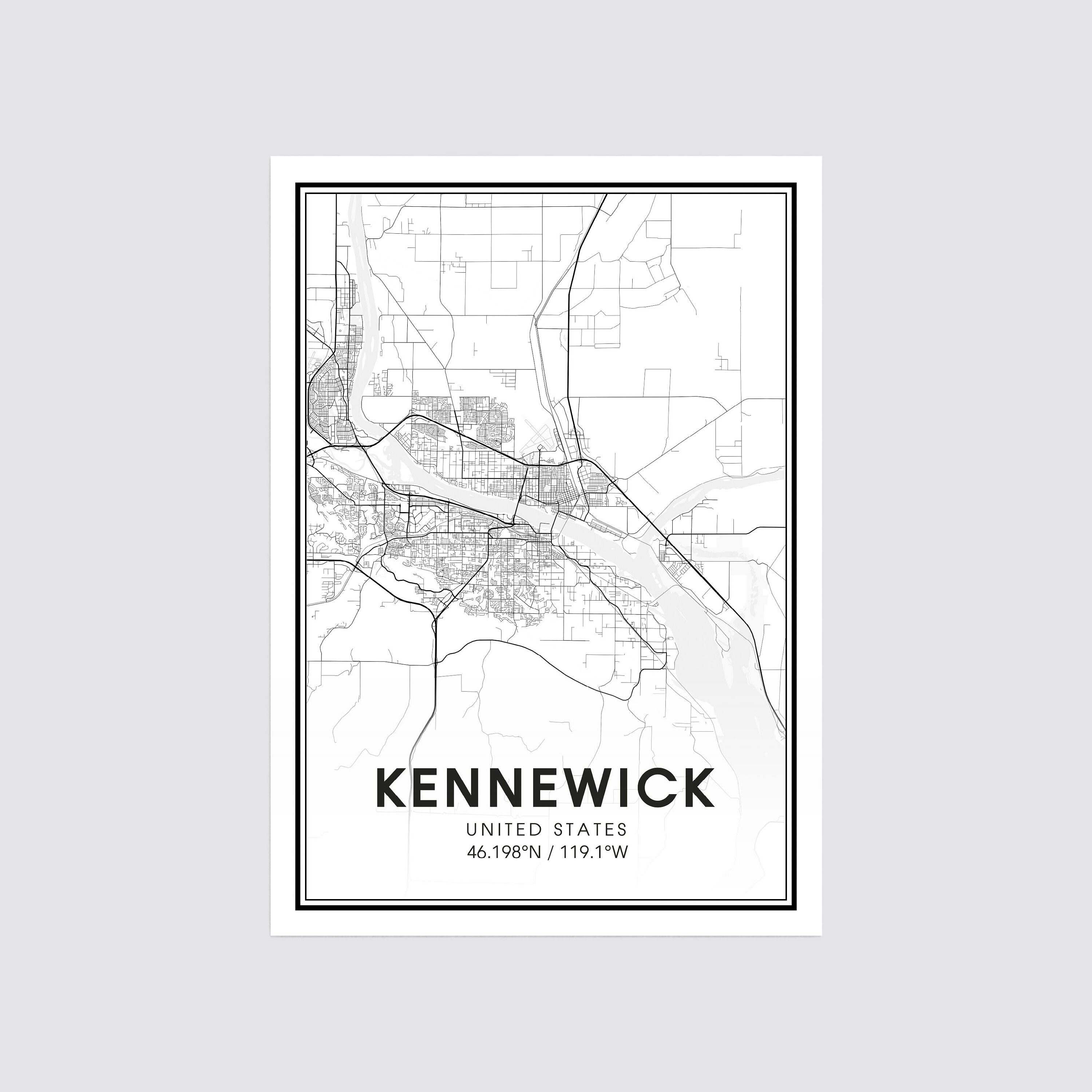 Kennewick Map Print City Map Wall Art Kennewick Washington | Etsy