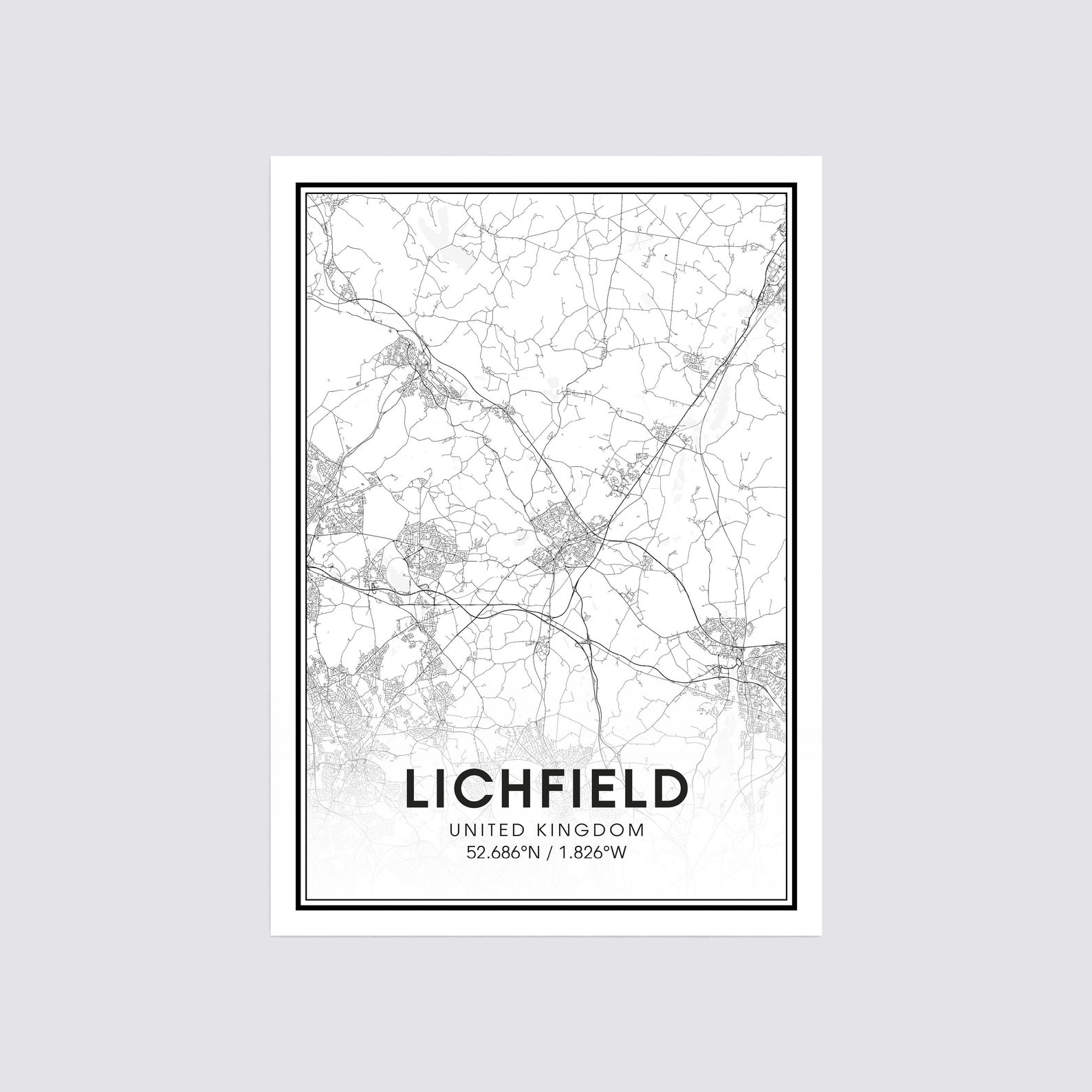 Lichfield City Map Print City Map Wall Art Lichfield England | Etsy