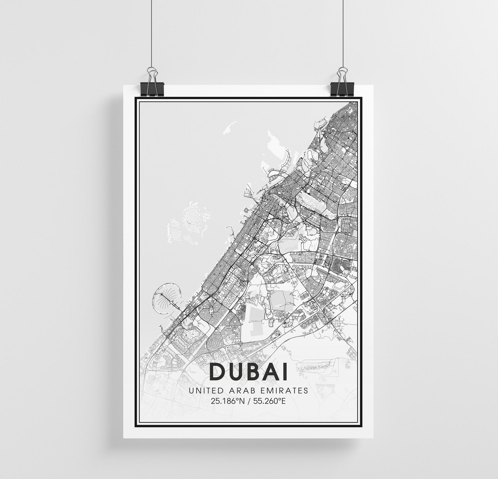 Dubai City Map Print City Map Wall Art Dubai United Arab | Etsy