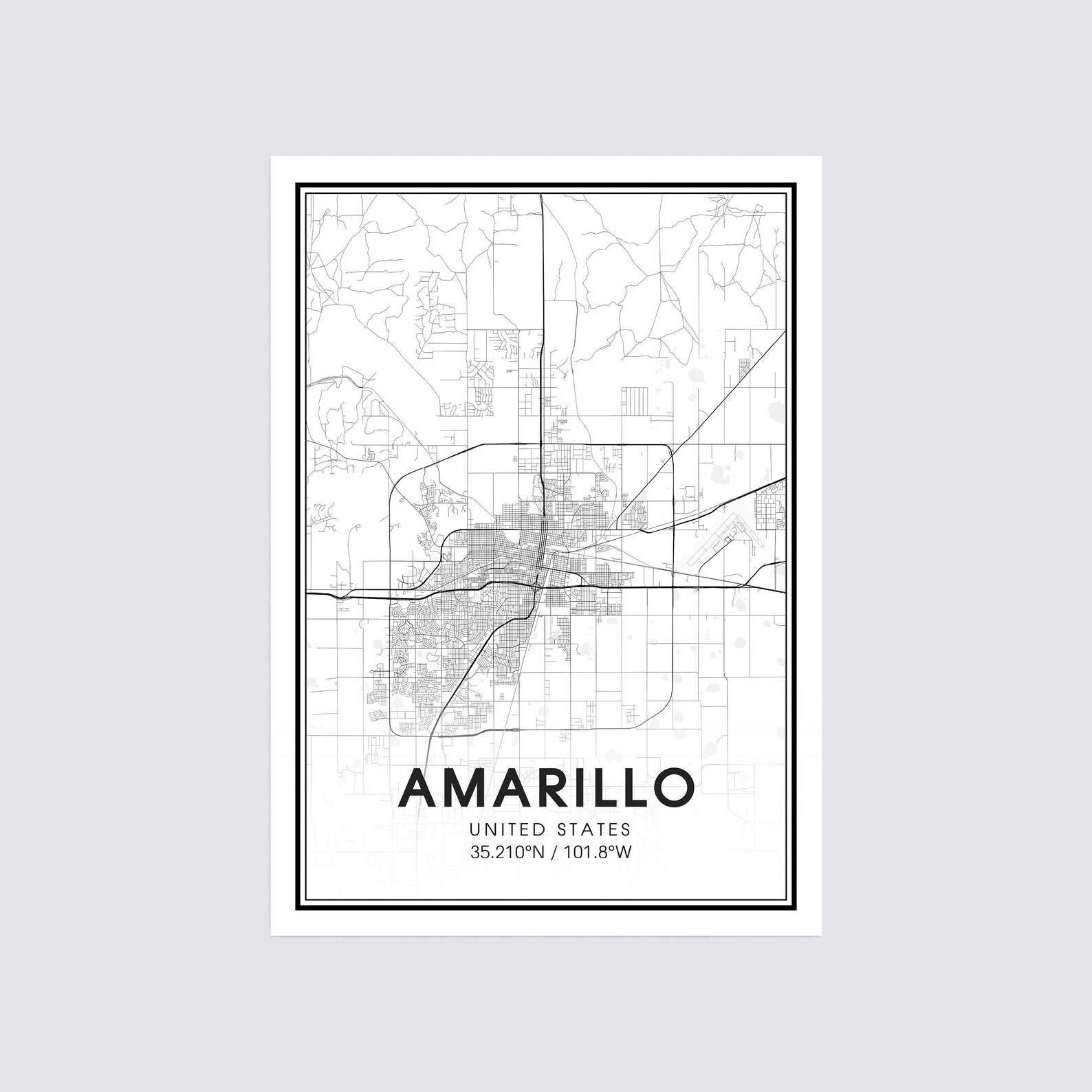 Amarillo Map Print City Map Wall Art Amarillo Texas Map | Etsy