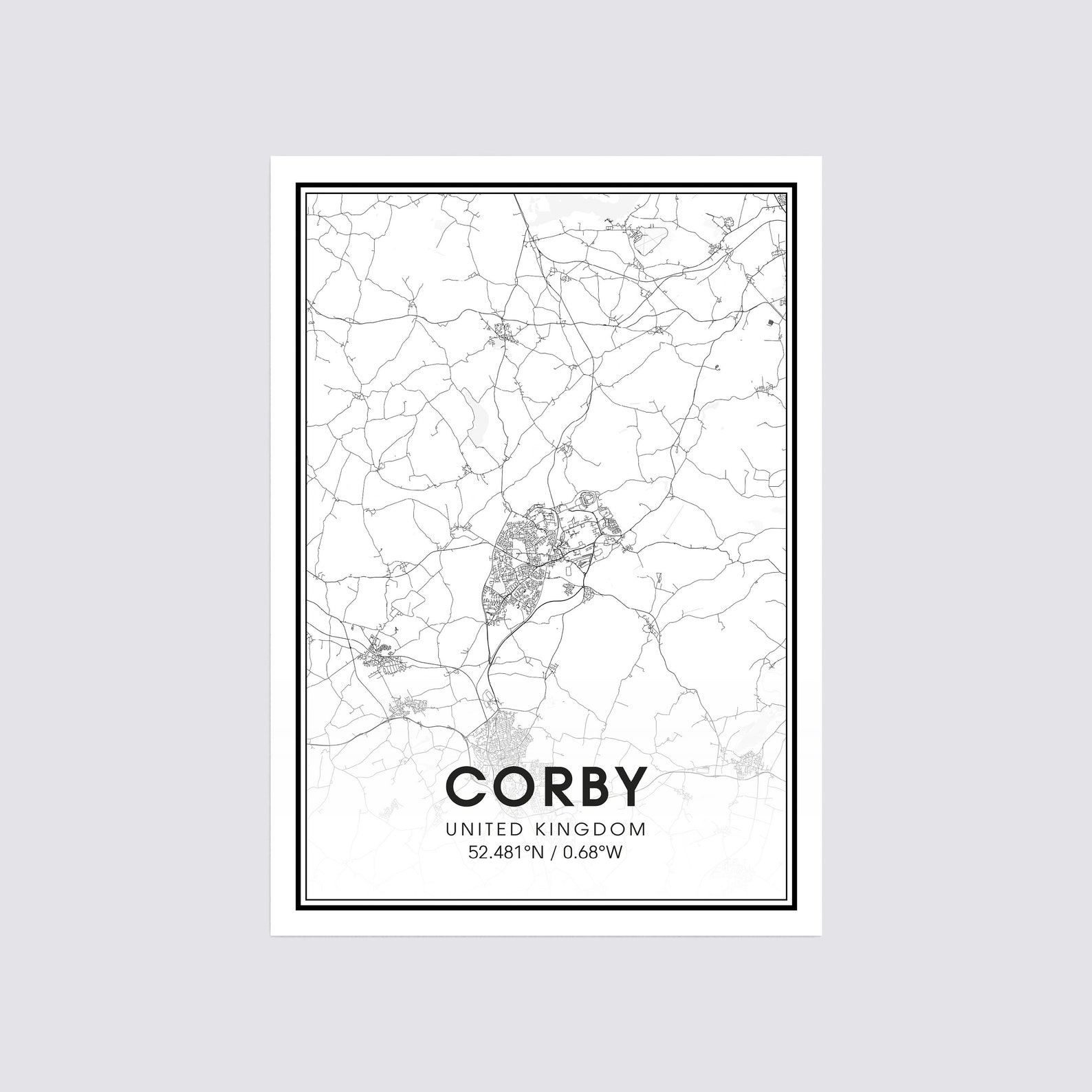 Corby City Map Print City Map Wall Art Corby England Map | Etsy