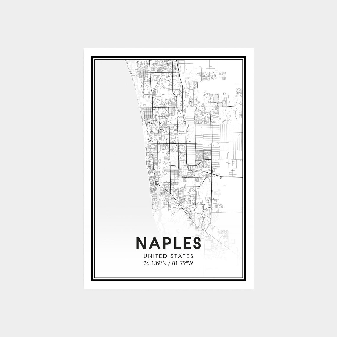 Naples Map Print City Map Wall Art Naples Florida Map Etsy
