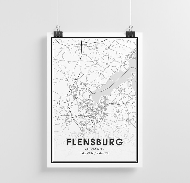 Flensburg Map Print City Map Wall Art Flensburg Germany Map Etsy