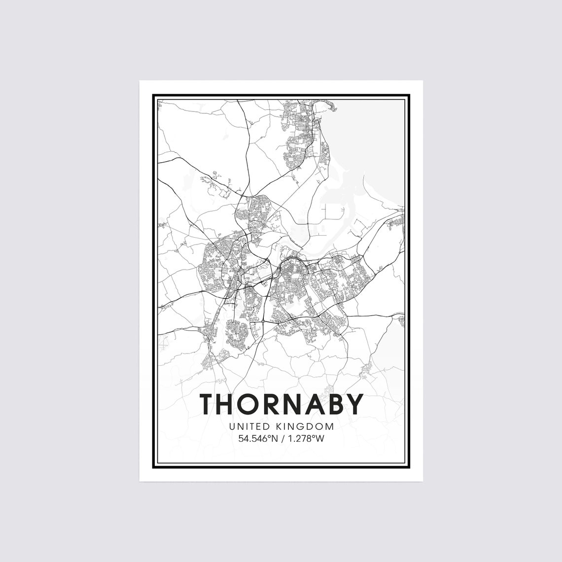 Thornaby Map Print City Map Wall Art Thornaby England Map Etsy