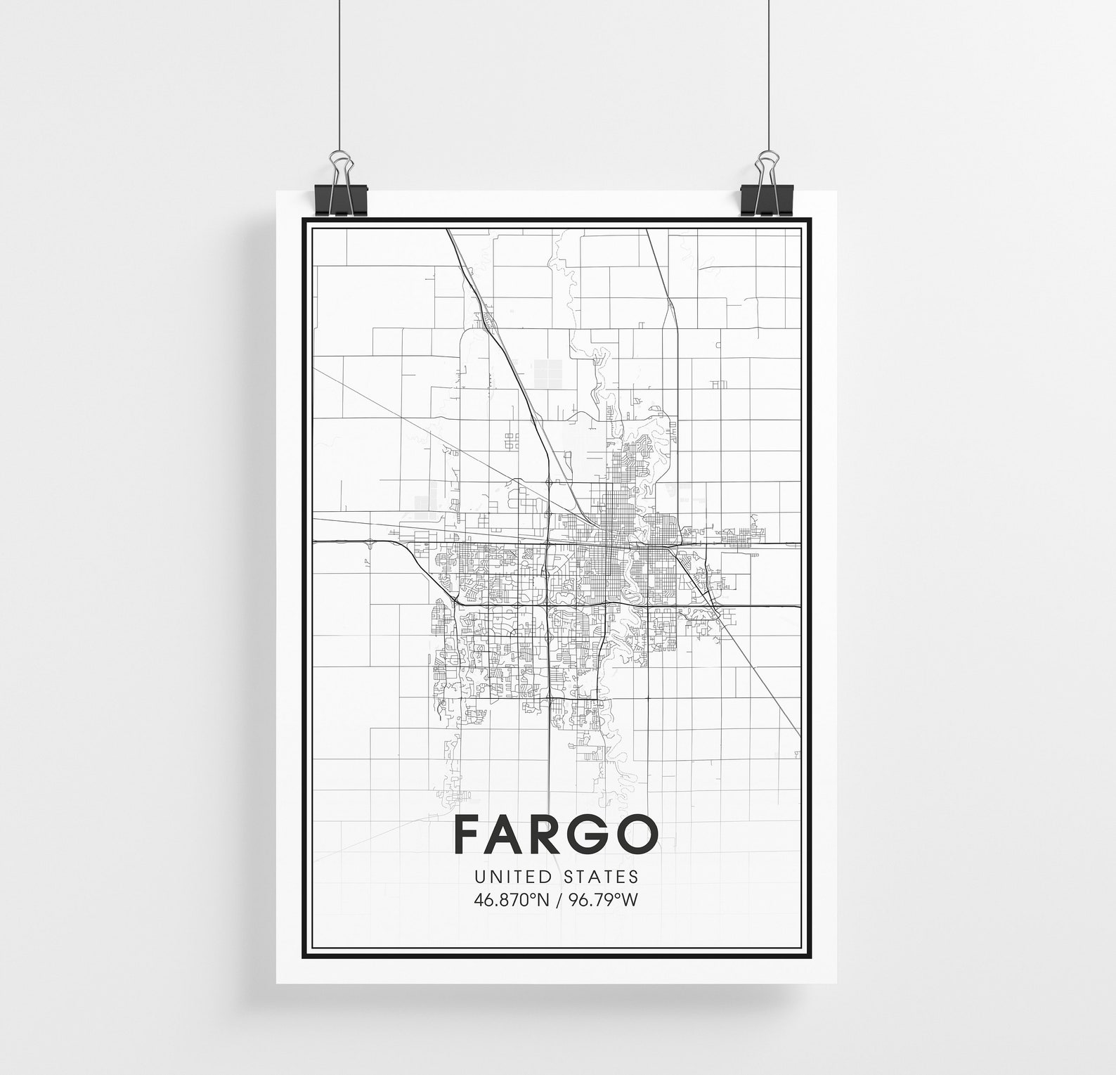 Fargo Map Print City Map Wall Art Fargo North Dakota Map | Etsy