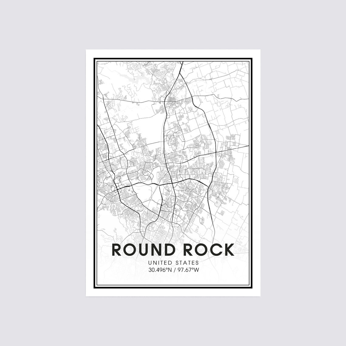 Round Rock Map Print City Map Wall Art Round Rock Texas Map Etsy