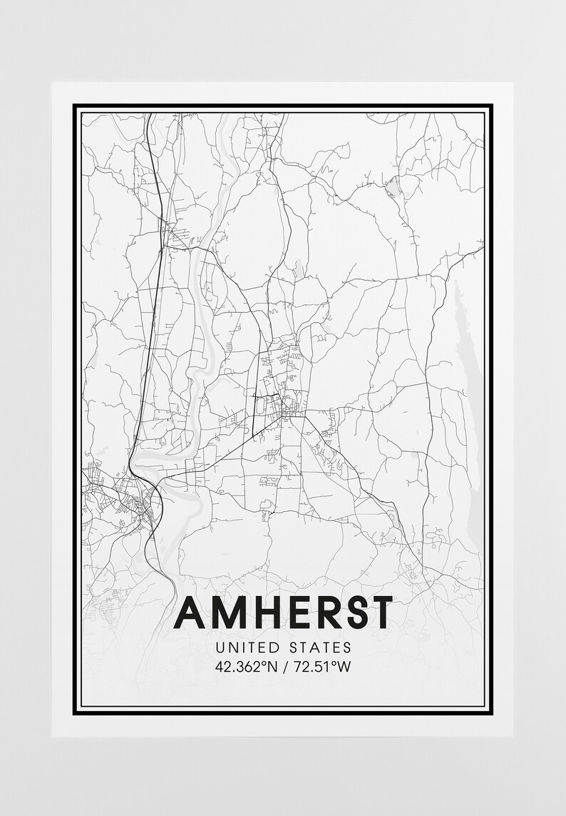 Amherst Map Print City Map Wall Art Amherst Massachusetts | Etsy