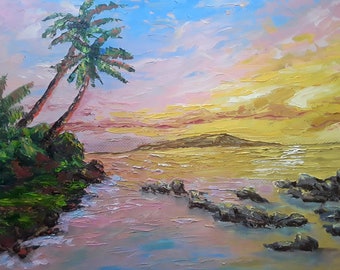 Hawaii Ocean Painting: Original Sunset Landscape Art (11x16in)