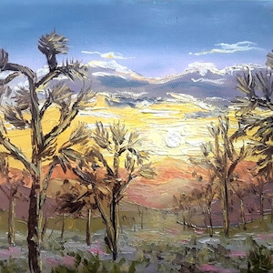 Joshua Tree Sunset Oil Painting: California Desert Landscape Art