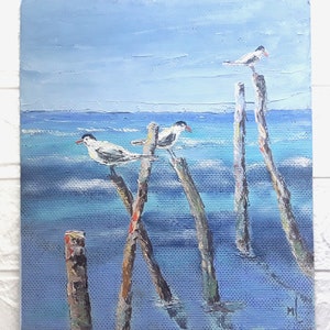 Original Seagulls Oil Painting: Nautical Seascape Artwork (10x14in)