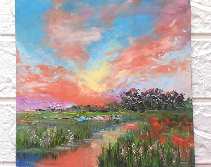 Oklahoma Sunset Painting, Original Art, Landscape Wall Art, Mountain Painting Impressionist Art