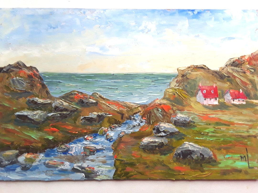 Picture of Scandinavian Houses Oil Painting: Norway Landscape Art (8x12 In) - Etsy