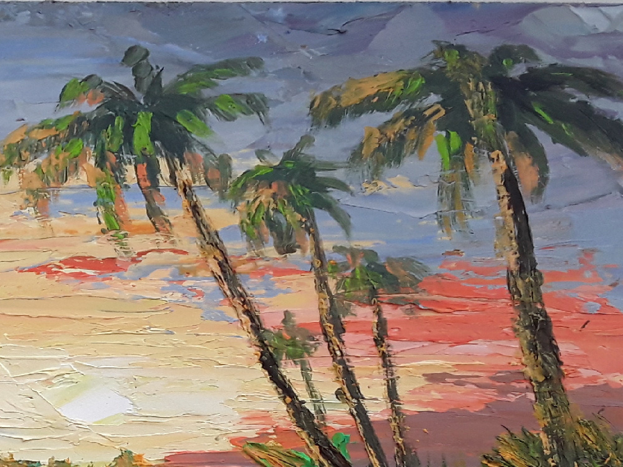 Palm Trees Painting Sunset Landscape Original Oil Art Tropical Artwork ...