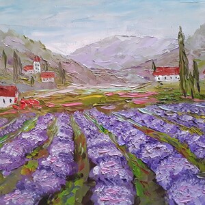 Tuscany Original Art Lavender Painting Summer Landscape Lavender Flowers 9.5by 12" by annimonartstudio