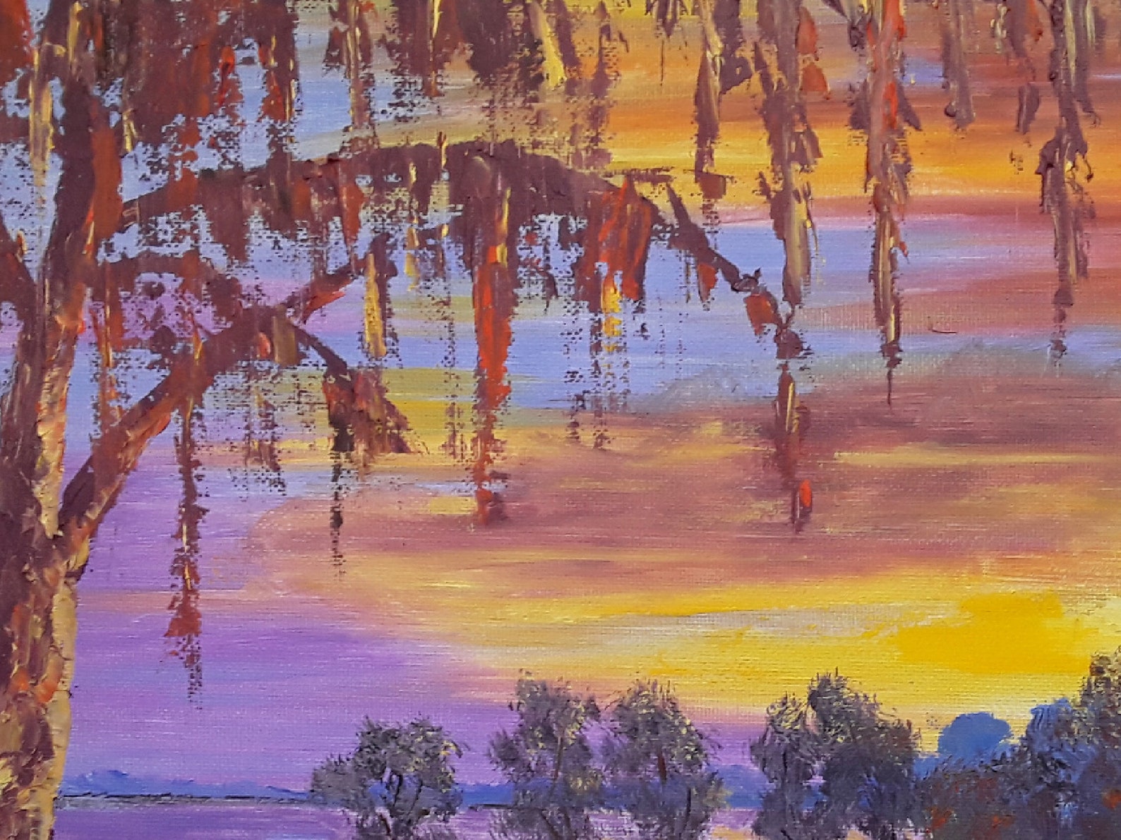 Sunset Painting Lake Artwork Original Art Tree Painting Summer Etsy