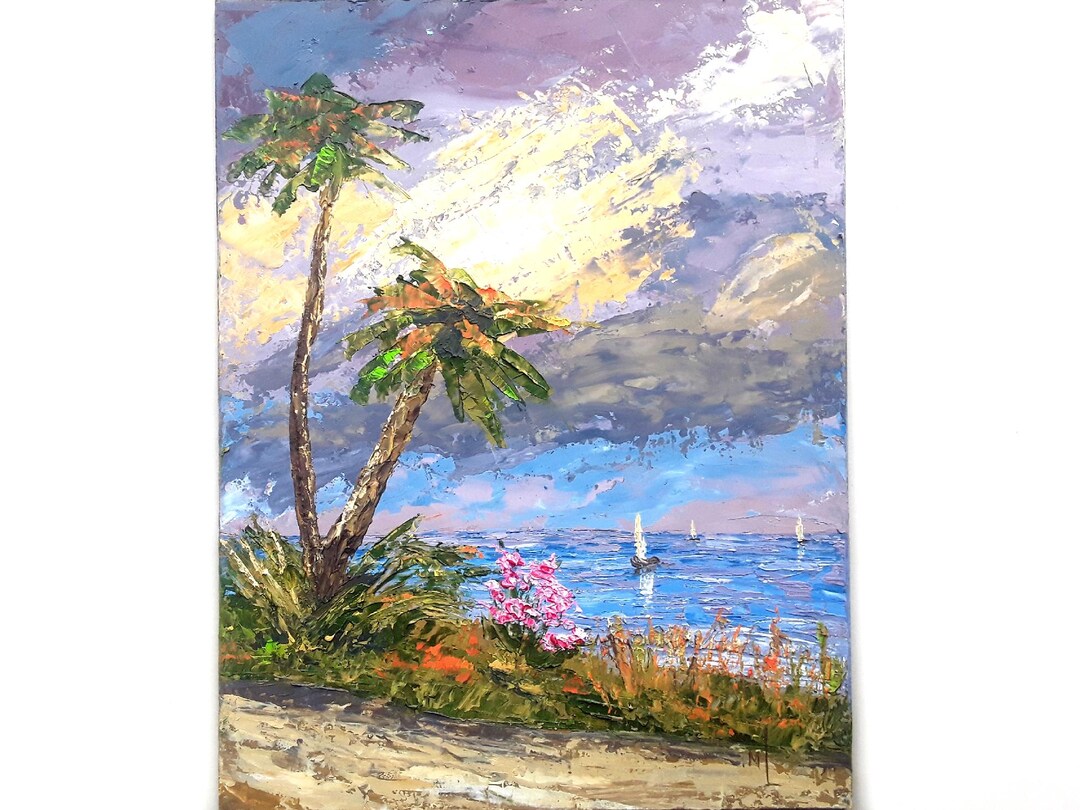 Hawaii Oil Painting Palm Trees Seascape Impressionistic Art (8x10in) - Etsy