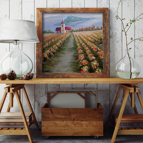 Italian Vineyard Landscape Country Church Art Tuscan Mountain Painting Landscape store Painting Lake Painting 16 by 16 by annimonartstudio