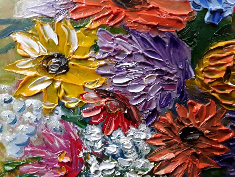 Flowers Painting Fantasy Flowers Art Original Art Impasto Painting Small Artwork 7 by 9.5 by annimonartstudio