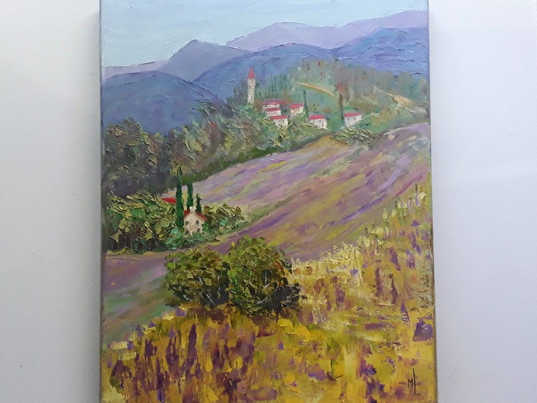 Tuscany Painting Italy Landscape Original Oil Art Lavender Artwork ...