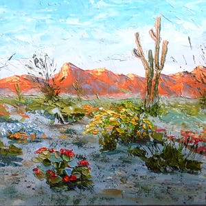 Desert Landscape Arizona Painting Original Oil Art Cactus Artwork Saguaro Landscape 8x10in by annimonartstudio